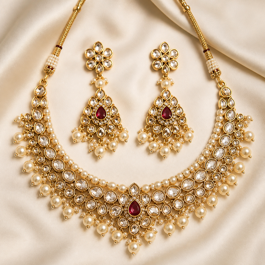 Noor bridal-style imitation necklace set with matching earrings