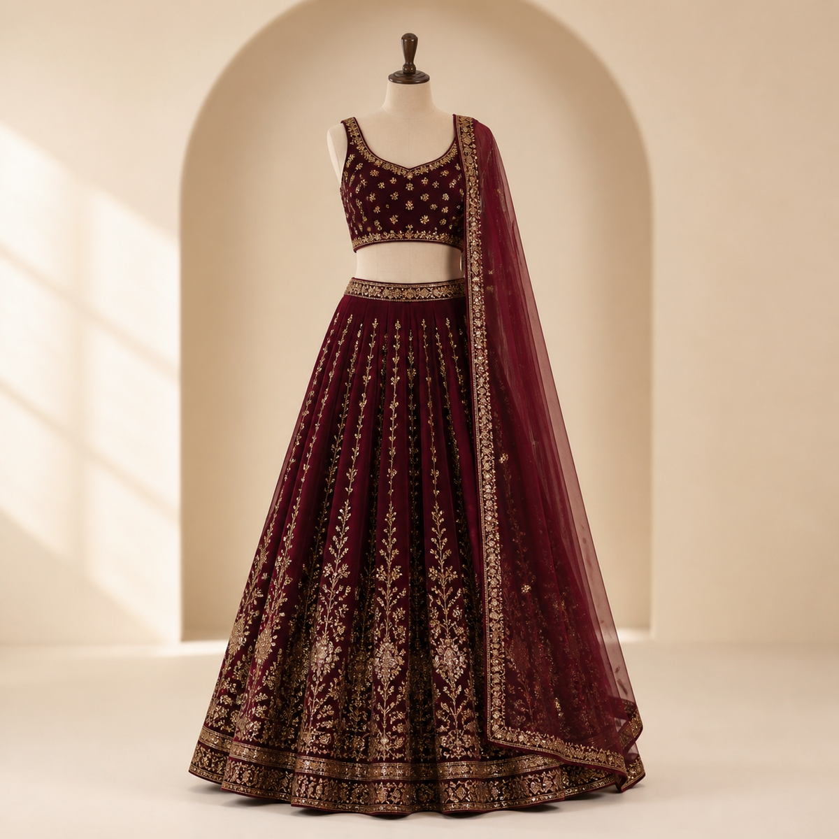 Sitara burgundy Indian festive lehenga