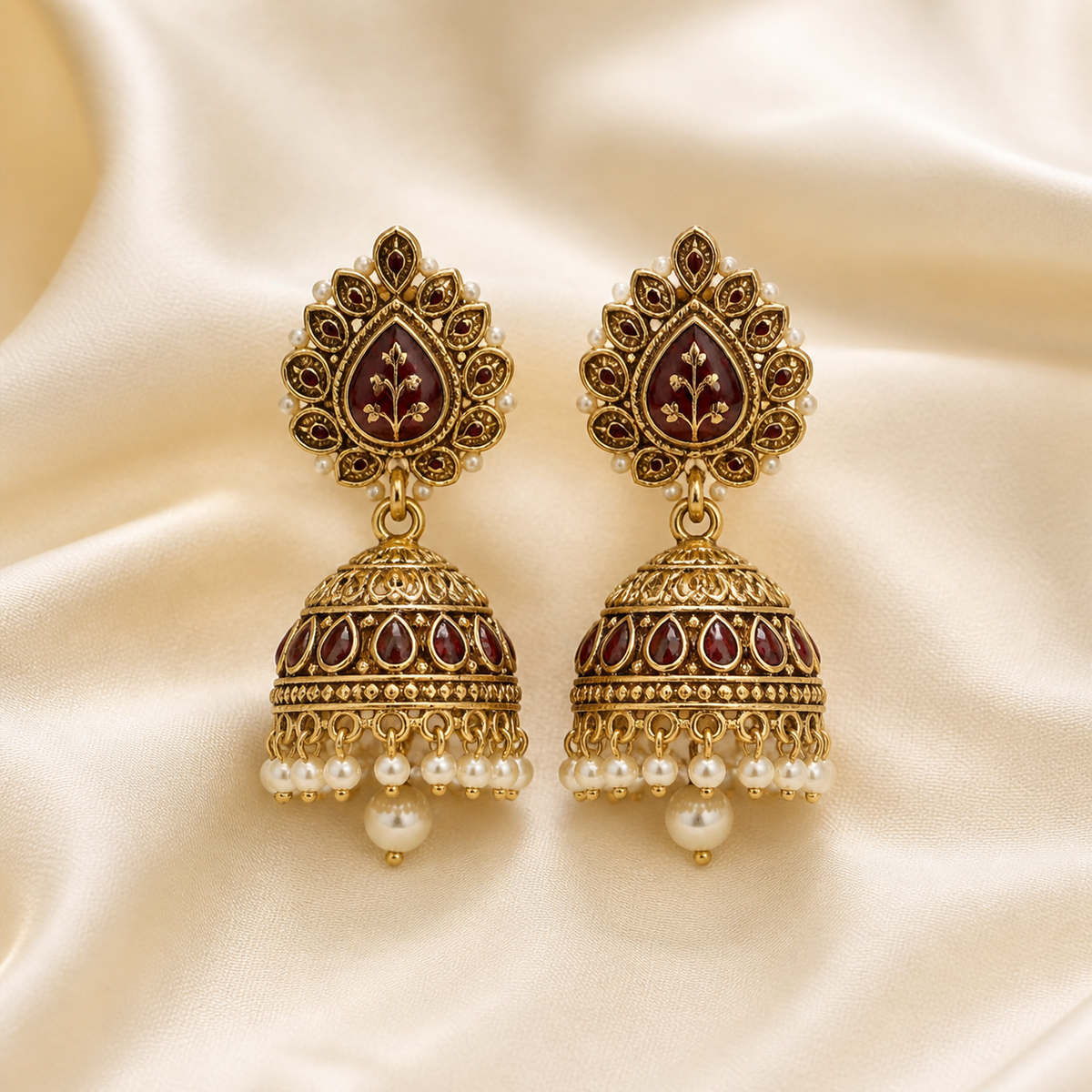 Meher burgundy imitation jhumka earrings