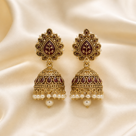 Meher burgundy imitation jhumka earrings